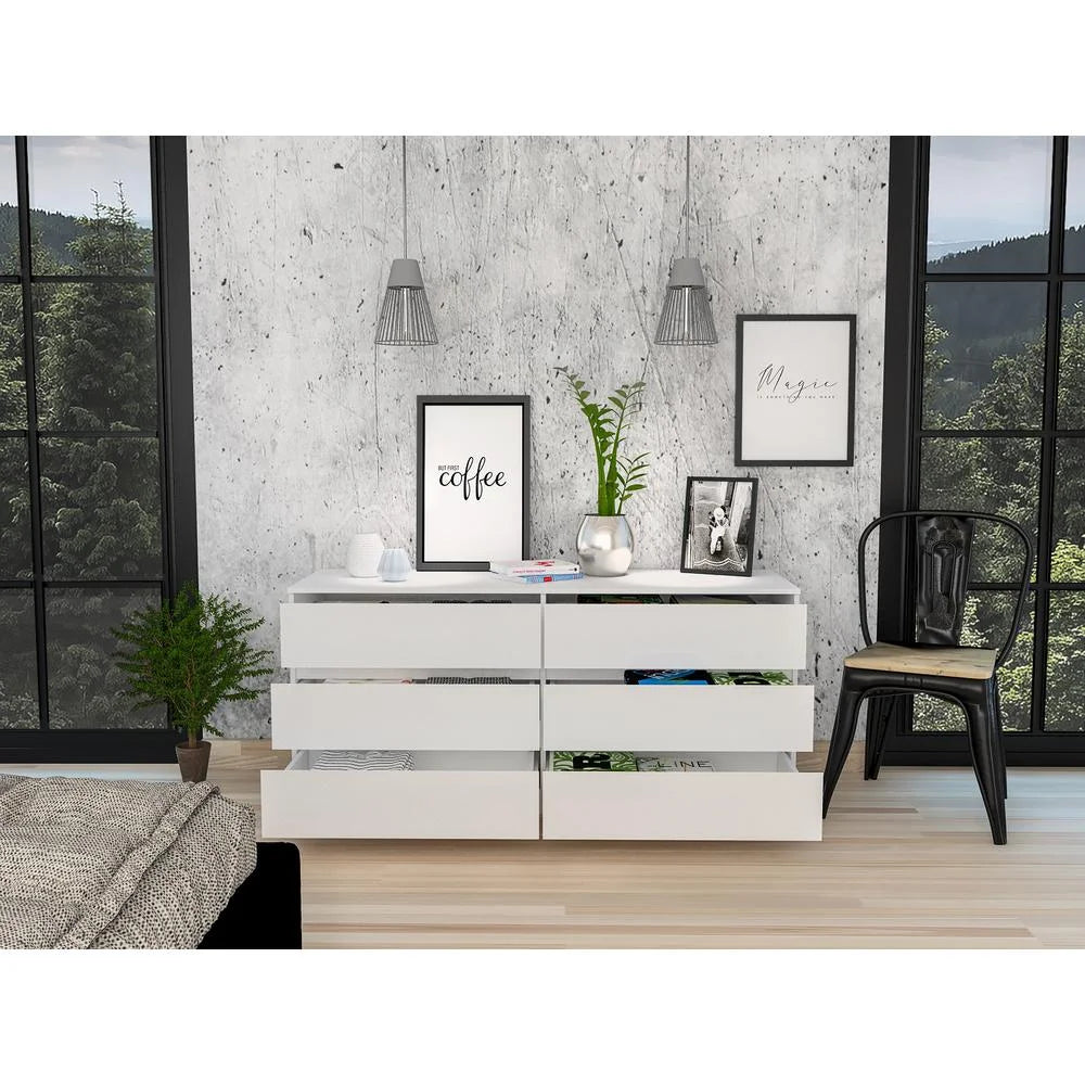 Modern 6-Drawer Wood Double Dresser in White Q34209