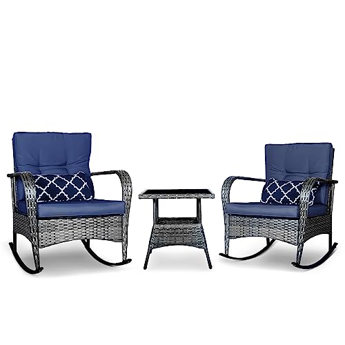 3 PCS Outdoor Rocking Chair Set with Cushions & Coffee Table Q633